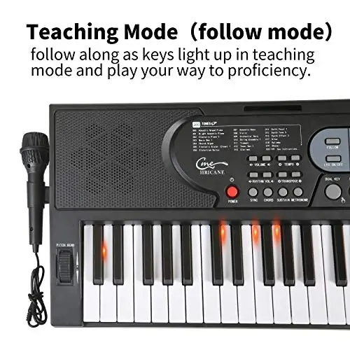 Hricane Keyboard Piano Boshlovchi Kattalar O'smirlar Bolalar uchun yoritilgan klavishlar, 61 Klavişli Elektron Musiqa Klaviatura USB yoki Batareya bilan LCD Displey Mikrofon Eshitish Ulagichi bilan ta'minlangan O'qitish Rejimlar - 5