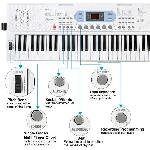 Hricane Klaviatura Pianino Yoritilgan Kalitlar Boshlovchi Kattalar O'smirlar Bolalar uchun, 61 Kalit Elektron Musiqa Klaviatura USB yoki Batareya bilan quvvatlangan LCD Displey Mikrofon Eshitish Vonasi bilan - 4