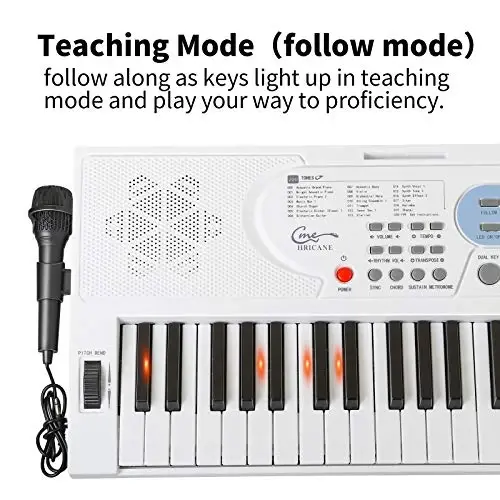 Hricane Klaviatura Pianino Yoritilgan Kalitlar Boshlovchi Kattalar O'smirlar Bolalar uchun, 61 Kalit Elektron Musiqa Klaviatura USB yoki Batareya bilan quvvatlangan LCD Displey Mikrofon Eshitish Vonasi bilan - 5