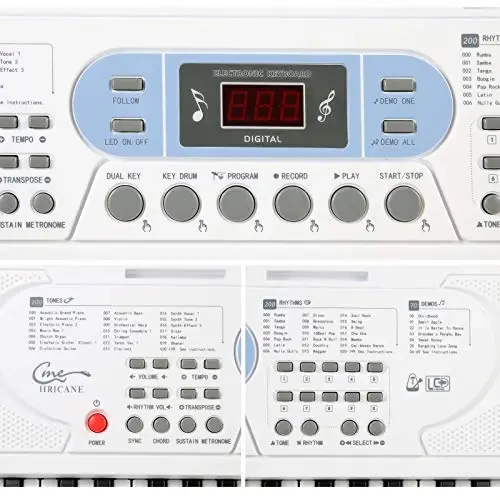 Hricane Klaviatura Pianino Yoritilgan Kalitlar Boshlovchi Kattalar O'smirlar Bolalar uchun, 61 Kalit Elektron Musiqa Klaviatura USB yoki Batareya bilan quvvatlangan LCD Displey Mikrofon Eshitish Vonasi bilan - 3