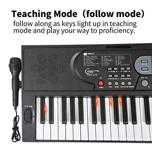 Hricane Keyboard Piano Lighted Keys for Beginner Adults Teens Kids, 61 Key Electronic Music Keyboard with Teaching Modes Powered by USB or Battery with LCD Display Microphone Headphone Jack - 5