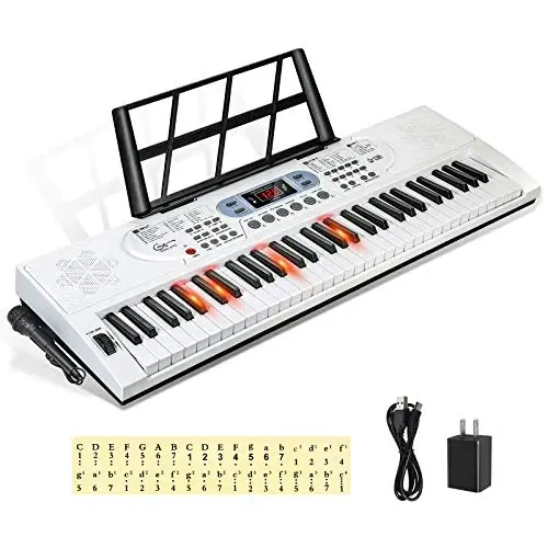 Hricane Keyboard Piano Lighted Keys for Beginner Adults Teens Kids, 61 Key Electronic Music Keyboard with Teaching Modes Powered by USB or Battery with LCD Display Microphone Headphone Jack - HRICANE