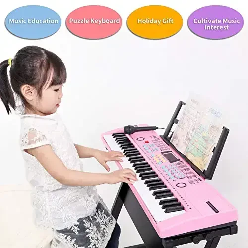 Hricane Piano Keyboard, 61 Keys Beginner Electronic Keyboard Portable Digital Music Keyboard, Early Education Music Instrument with Microphone & Music Sheet Stand - 2