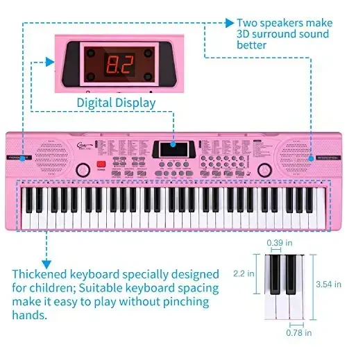 Hricane Piano Keyboard, 61 Keys Beginner Electronic Keyboard Portable Digital Music Keyboard, Early Education Music Instrument with Microphone & Music Sheet Stand - 5