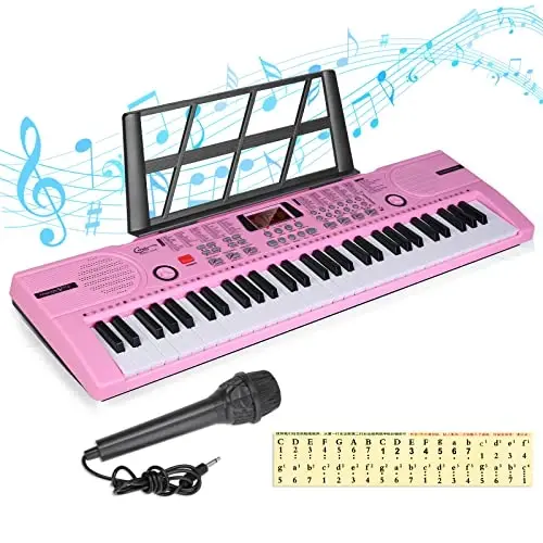 Hricane Piano Keyboard, 61 Keys Beginner Electronic Keyboard Portable Digital Music Keyboard, Early Education Music Instrument with Microphone & Music Sheet Stand - 1