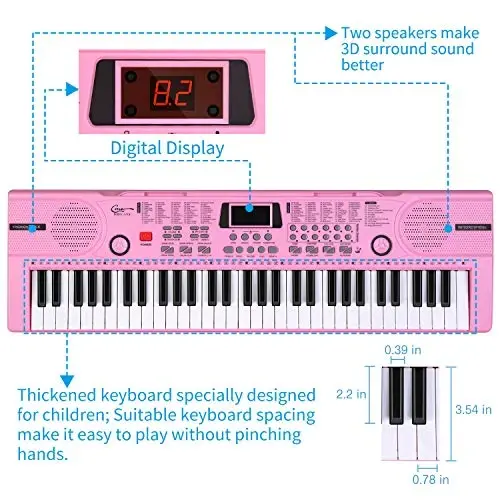 Hricane Piano Keyboard, 61 Keys Beginner Electronic Keyboard Portable Digital Music Keyboard, Early Education Music Instrument with Microphone & Music Sheet Stand - 4