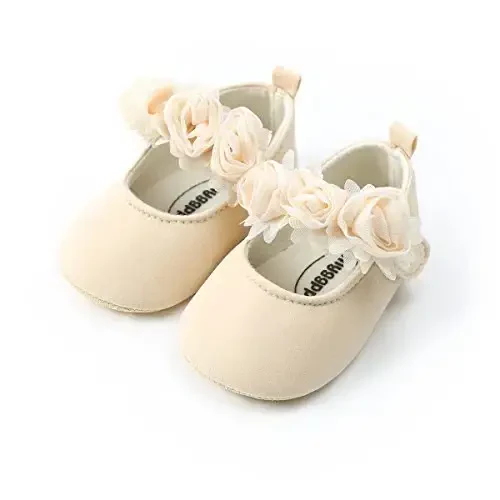 HsdsBebe 2pcs/Set Newborn Baby Girl Princess Mary Jane Shoes Toddler Infant Wedding Dress Flat Shoes with Free Headband - 1