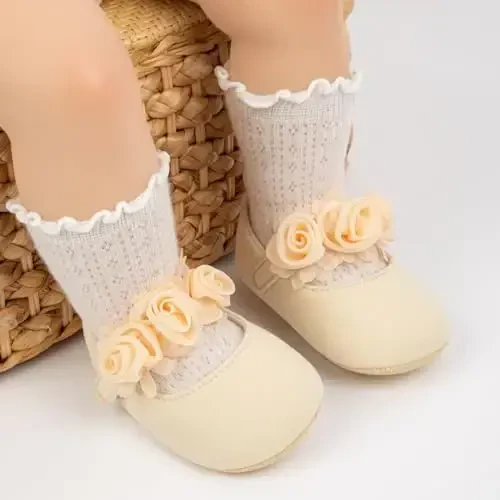 HsdsBebe 2pcs/Set Newborn Baby Girl Princess Mary Jane Shoes Toddler Infant Wedding Dress Flat Shoes with Free Headband - HSDSBEBE (1)