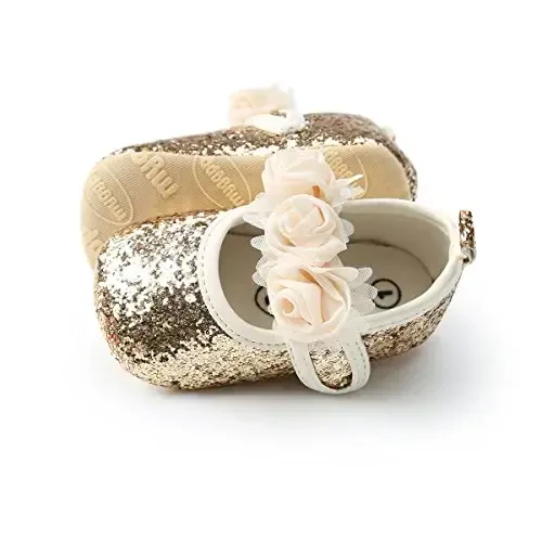 HsdsBebe 2pcs/Set Newborn Baby Girl Princess Mary Jane Shoes Toddler Infant Wedding Dress Flat Shoes with Free Headband - 3