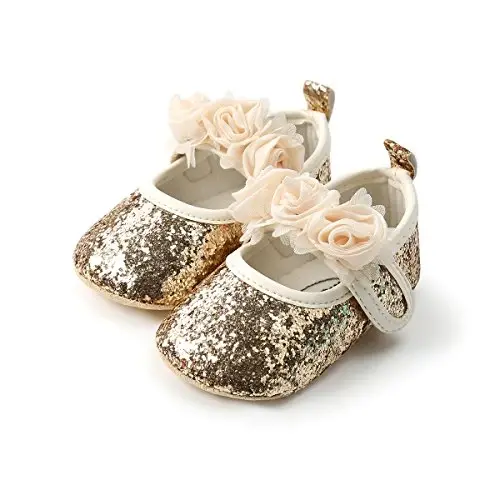 HsdsBebe 2pcs/Set Newborn Baby Girl Princess Mary Jane Shoes Toddler Infant Wedding Dress Flat Shoes with Free Headband - 1