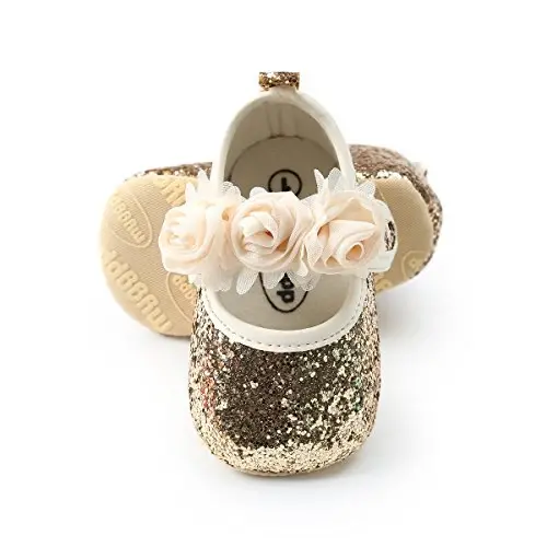HsdsBebe 2pcs/Set Newborn Baby Girl Princess Mary Jane Shoes Toddler Infant Wedding Dress Flat Shoes with Free Headband - 2