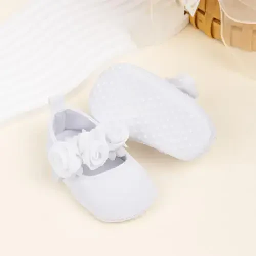 HsdsBebe 2pcs/Set Newborn Baby Girl Princess Mary Jane Shoes Toddler Infant Wedding Dress Flat Shoes with Free Headband - 3