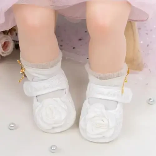 HsdsBebe 2pcs/Set Newborn Baby Girl Princess Mary Jane Shoes Toddler Infant Wedding Dress Flat Shoes with Free Headband - 2