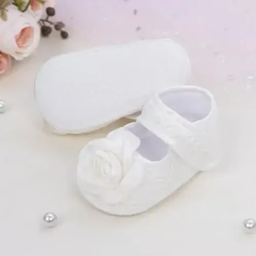 HsdsBebe 2pcs/Set Newborn Baby Girl Princess Mary Jane Shoes Toddler Infant Wedding Dress Flat Shoes with Free Headband - 3