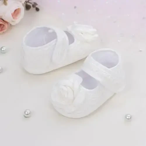 HsdsBebe 2pcs/Set Newborn Baby Girl Princess Mary Jane Shoes Toddler Infant Wedding Dress Flat Shoes with Free Headband - 4