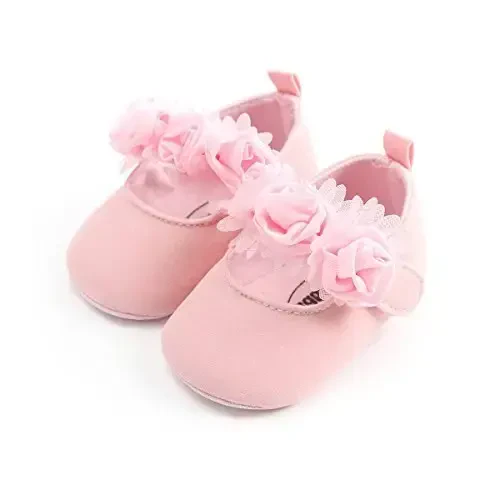 HsdsBebe 2pcs/Set Newborn Baby Girl Princess Mary Jane Shoes Toddler Infant Wedding Dress Flat Shoes with Free Headband - HSDSBEBE