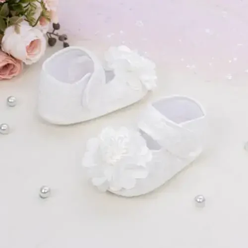 HsdsBebe 2pcs/Set Newborn Baby Girl Princess Mary Jane Shoes Toddler Infant Wedding Dress Flat Shoes with Free Headband - 4