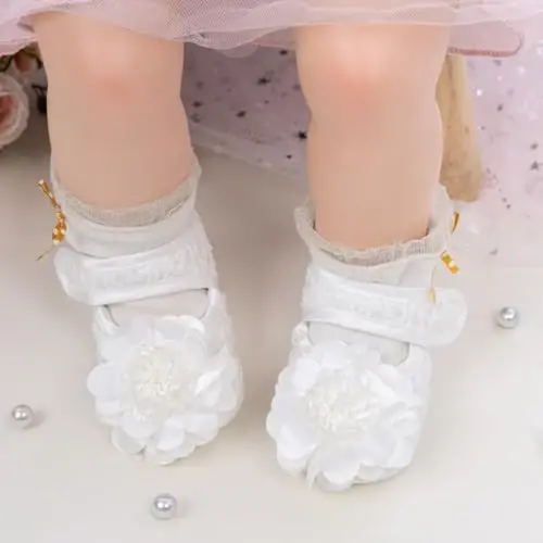 HsdsBebe 2pcs/Set Newborn Baby Girl Princess Mary Jane Shoes Toddler Infant Wedding Dress Flat Shoes with Free Headband - 2