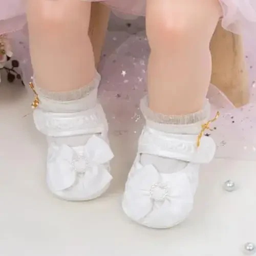 HsdsBebe 2pcs/Set Newborn Baby Girl Princess Mary Jane Shoes Toddler Infant Wedding Dress Flat Shoes with Free Headband - 2