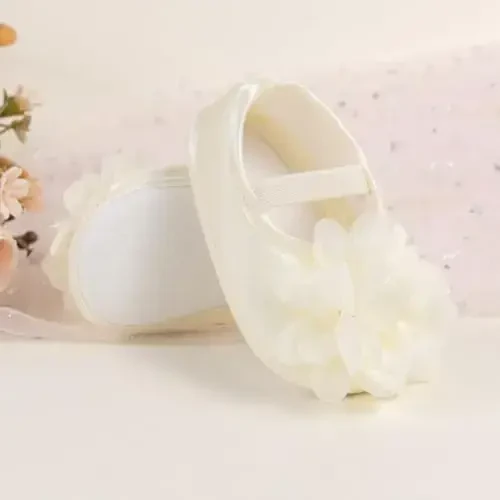 HsdsBebe 2pcs/Set Newborn Baby Girl Princess Mary Jane Shoes Toddler Infant Wedding Dress Flat Shoes with Free Headband - 3