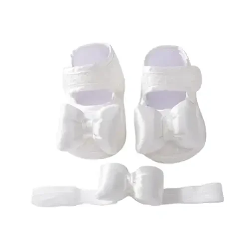 HsdsBebe 2pcs/Set Newborn Baby Girl Princess Mary Jane Shoes Toddler Infant Wedding Dress Flat Shoes with Free Headband - HSDSBEBE