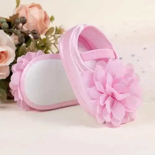 HsdsBebe 2pcs/Set Newborn Baby Girl Princess Mary Jane Shoes Toddler Infant Wedding Dress Flat Shoes with Free Headband - 3