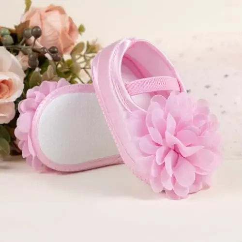 HsdsBebe 2pcs/Set Newborn Baby Girl Princess Mary Jane Shoes Toddler Infant Wedding Dress Flat Shoes with Free Headband - 3