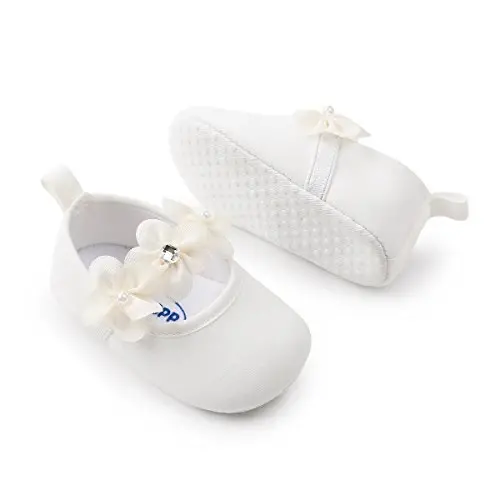 HsdsBebe 2pcs/Set Newborn Baby Girl Princess Mary Jane Shoes Toddler Infant Wedding Dress Flat Shoes with Free Headband - 3