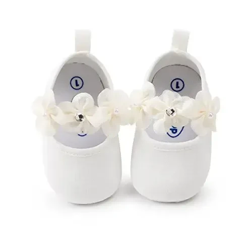 HsdsBebe 2pcs/Set Newborn Baby Girl Princess Mary Jane Shoes Toddler Infant Wedding Dress Flat Shoes with Free Headband - 5