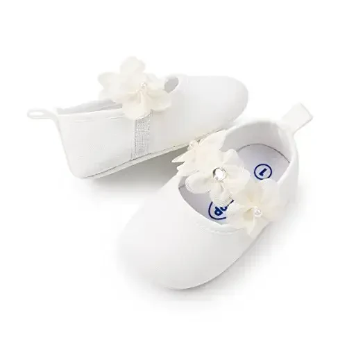 HsdsBebe 2pcs/Set Newborn Baby Girl Princess Mary Jane Shoes Toddler Infant Wedding Dress Flat Shoes with Free Headband - 4