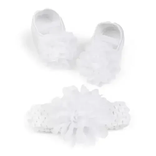 HsdsBebe 2pcs/Set Newborn Baby Girl Princess Mary Jane Shoes Toddler Infant Wedding Dress Flat Shoes with Free Headband 