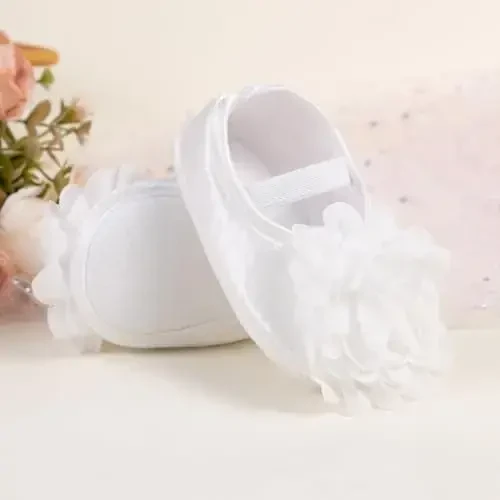 HsdsBebe 2pcs/Set Newborn Baby Girl Princess Mary Jane Shoes Toddler Infant Wedding Dress Flat Shoes with Free Headband - 3