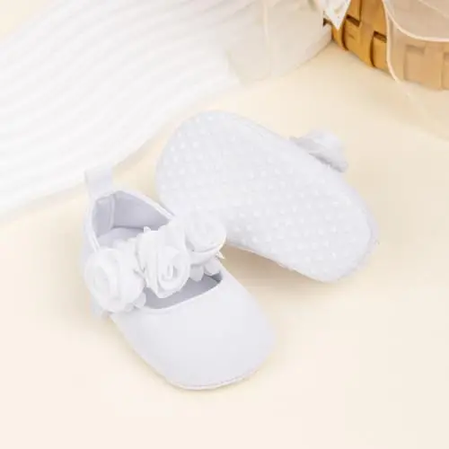 HsdsBebe 2pcs/Set Newborn Baby Girl Princess Mary Jane Shoes Toddler Infant Wedding Dress Flat Shoes with Free Headband - 3