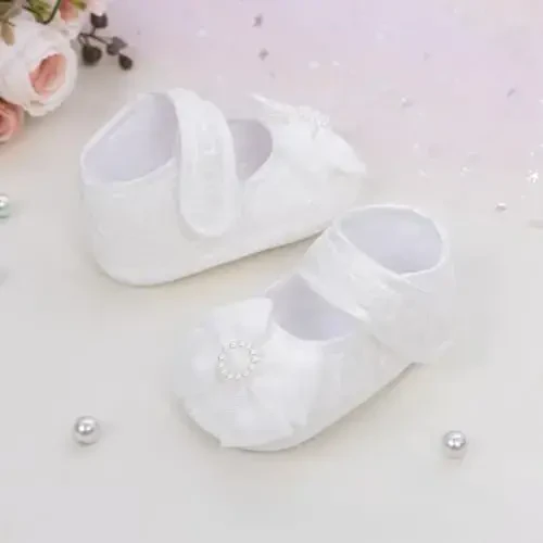 HsdsBebe 2pcs/Set Newborn Baby Girl Princess Mary Jane Shoes Toddler Infant Wedding Dress Flat Shoes with Free Headband - 4