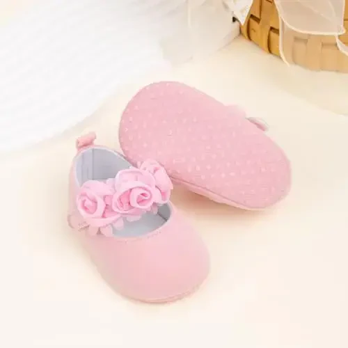 HsdsBebe 2pcs/Set Newborn Baby Girl Princess Mary Jane Shoes Toddler Infant Wedding Dress Flat Shoes with Free Headband - 3