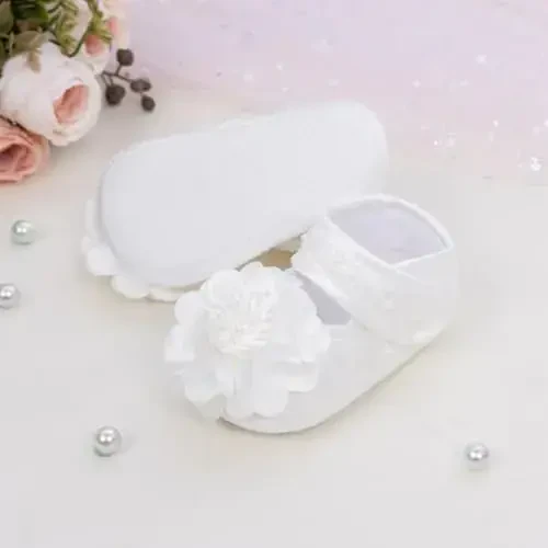 HsdsBebe 2pcs/Set Newborn Baby Girl Princess Mary Jane Shoes Toddler Infant Wedding Dress Flat Shoes with Free Headband - 3