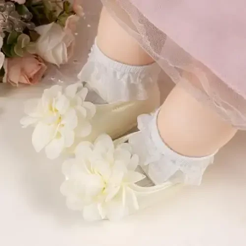 HsdsBebe 2pcs/Set Newborn Baby Girl Princess Mary Jane Shoes Toddler Infant Wedding Dress Flat Shoes with Free Headband - 2