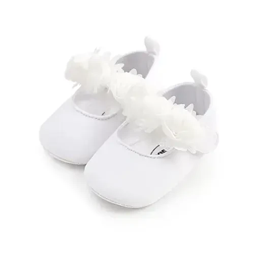 HsdsBebe 2pcs/Set Newborn Baby Girl Princess Mary Jane Shoes Toddler Infant Wedding Dress Flat Shoes with Free Headband - 1