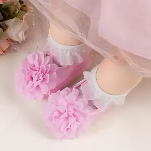 HsdsBebe 2pcs/Set Newborn Baby Girl Princess Mary Jane Shoes Toddler Infant Wedding Dress Flat Shoes with Free Headband - 2