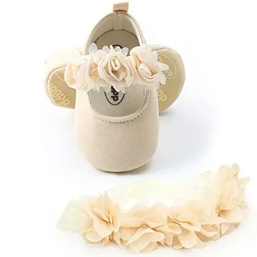 HsdsBebe 2pcs/Set Newborn Baby Girl Princess Mary Jane Shoes Toddler Infant Wedding Dress Flat Shoes with Free Headband - 3