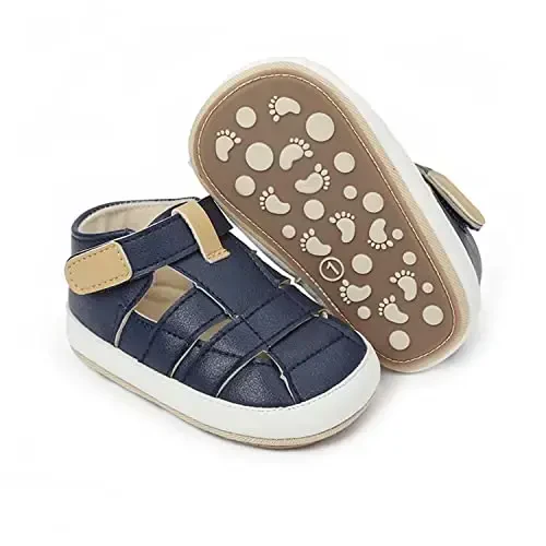 HsdsBebe Baby Boys Girls Pu Leather Hard Bottom Walking Sneakers Toddler Rubber Sole First Walkers Infant Cartoon Slippers Crib Shoes - 1