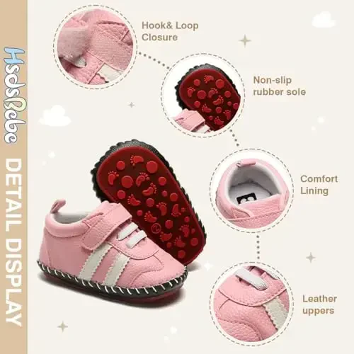 HsdsBebe Baby Boys Girls Pu Leather Hard Bottom Walking Sneakers Toddler Rubber Sole First Walkers Infant Cartoon Slippers Crib Shoes - 5