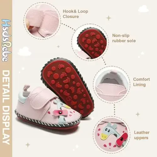HsdsBebe Baby Boys Girls Pu Leather Hard Bottom Walking Sneakers Toddler Rubber Sole First Walkers Infant Cartoon Slippers Crib Shoes - 5