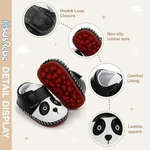 HsdsBebe Baby Boys Girls Pu Leather Hard Bottom Walking Sneakers Toddler Rubber Sole First Walkers Infant Cartoon Slippers Crib Shoes - 5