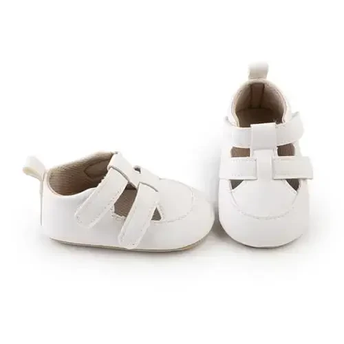 HsdsBebe Baby Boys Girls Pu Leather Hard Bottom Walking Sneakers Toddler Rubber Sole First Walkers Infant Cartoon Slippers Crib Shoes - 1