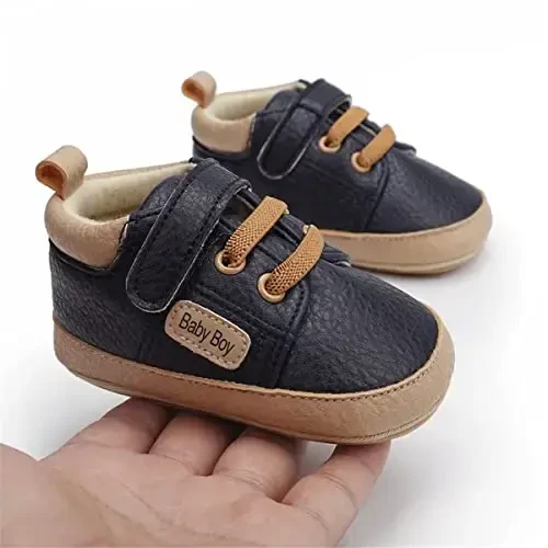 HsdsBebe Baby Boys Girls Pu Leather Hard Bottom Walking Sneakers Toddler Rubber Sole First Walkers Infant Cartoon Slippers Crib Shoes - 3
