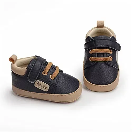 HsdsBebe Baby Boys Girls Pu Leather Hard Bottom Walking Sneakers Toddler Rubber Sole First Walkers Infant Cartoon Slippers Crib Shoes - 4