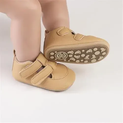 HsdsBebe Baby Boys Girls Pu Leather Hard Bottom Walking Sneakers Toddler Rubber Sole First Walkers Infant Cartoon Slippers Crib Shoes - 2