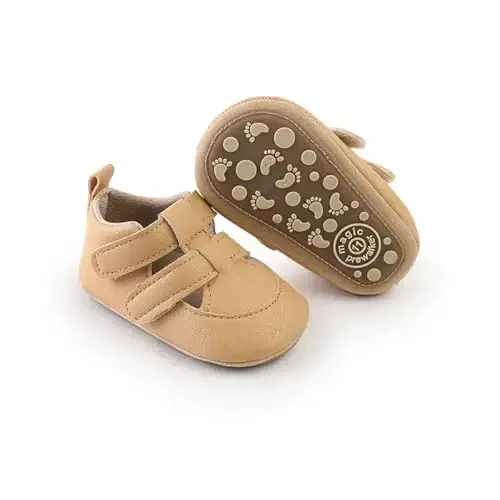 HsdsBebe Baby Boys Girls Pu Leather Hard Bottom Walking Sneakers Toddler Rubber Sole First Walkers Infant Cartoon Slippers Crib Shoes - 3