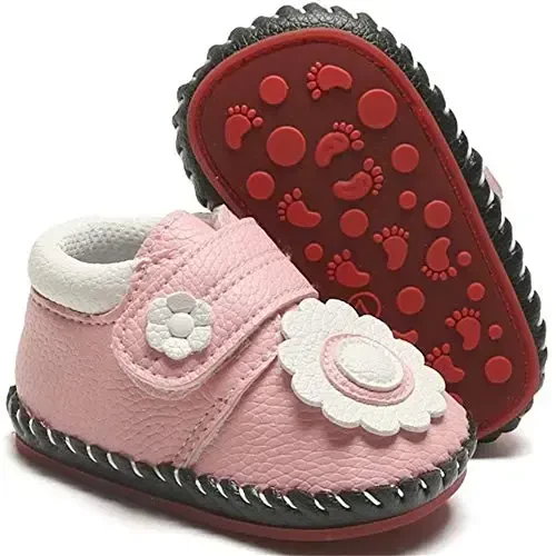 HsdsBebe Baby Boys Girls Pu Leather Hard Bottom Walking Sneakers Toddler Rubber Sole First Walkers Infant Cartoon Slippers Crib Shoes - 1